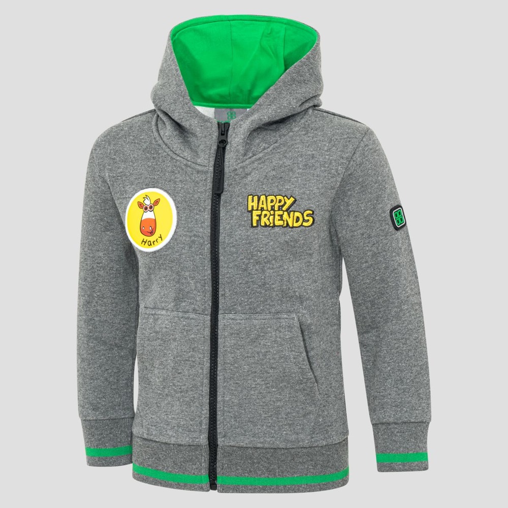 Hooded sweat jacket with patches
