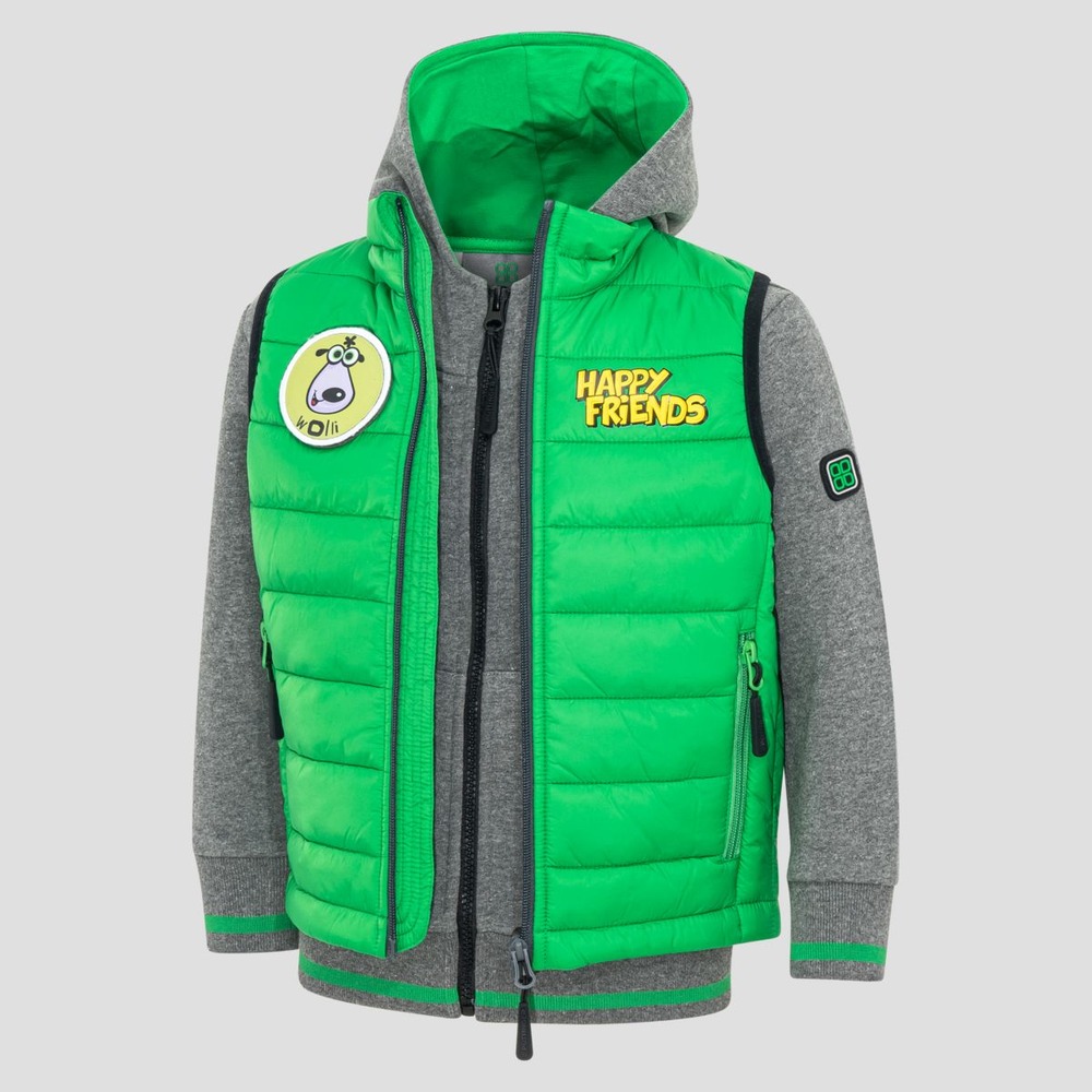 Hooded sweat jacket with patches